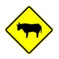 Road sign for animal cattle